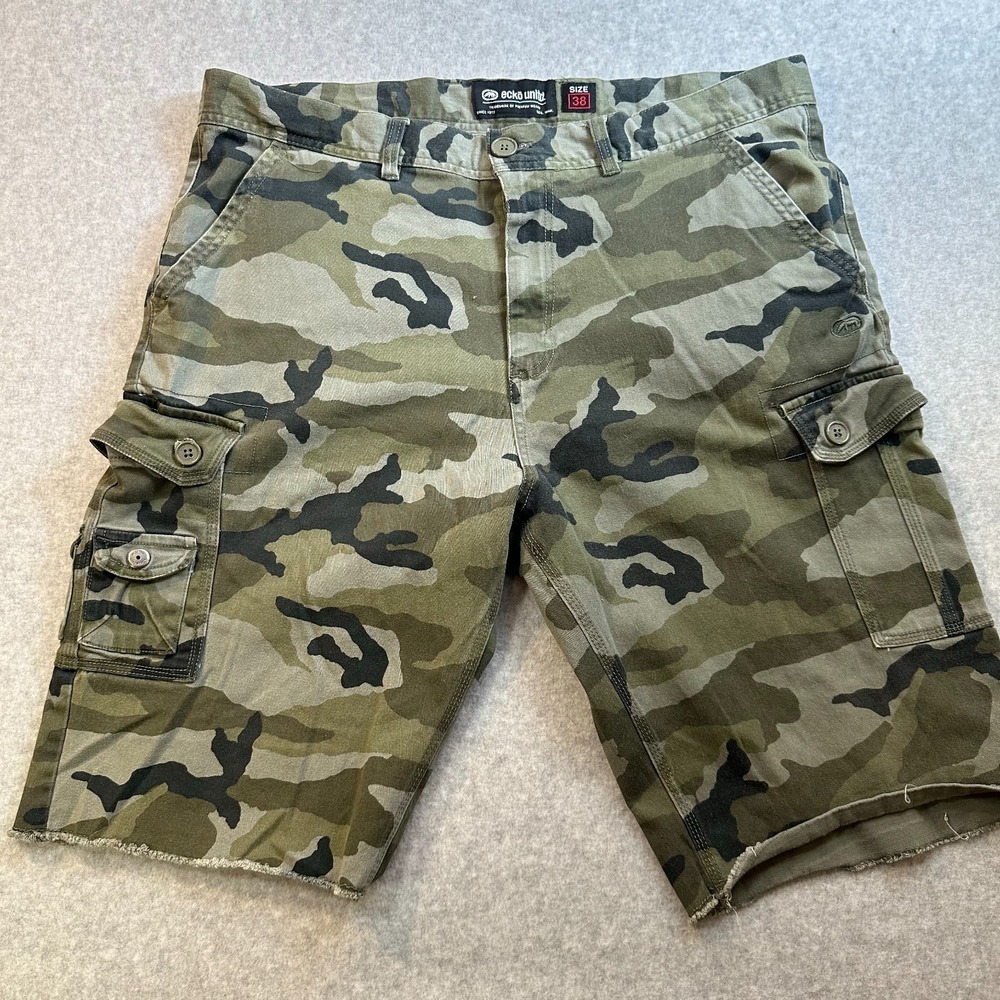 Ecko Unltd Mens 38 Camo Cargo Shorts Camouflage Military Utility Raw Hem Vintage